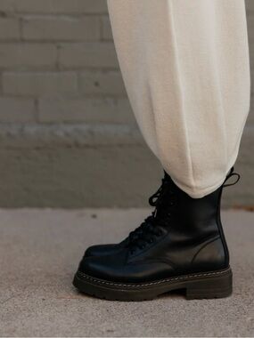 Roolee “Elvis” Platform Lug Combat Style Boots Black Leather NWT Size 38